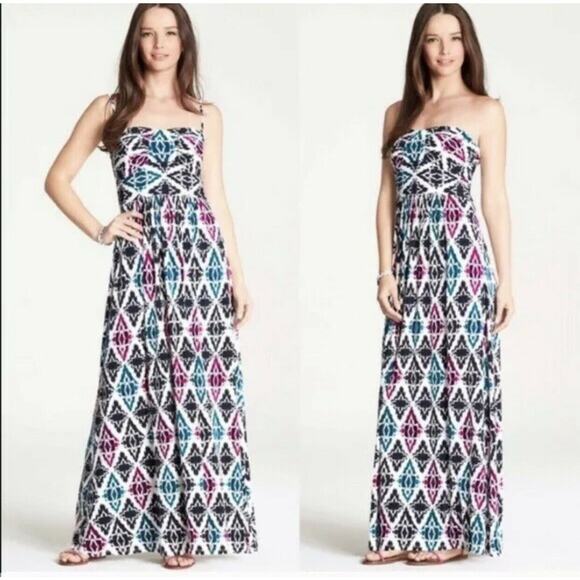 Ann Taylor sleeveless maxi dress size 2 Ivory tropical long - Picture 1 of 10